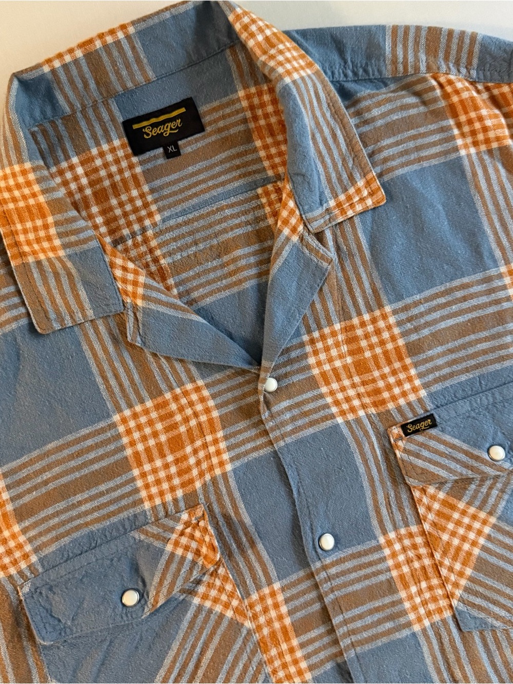 Seager Western Linen Blend Camp Shirt Men XL Pearl Snap Rodeo Cowboy Button Up